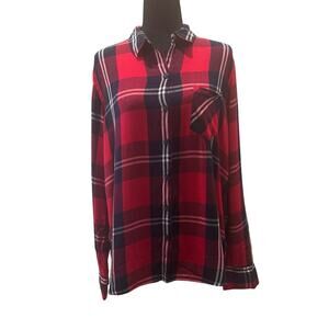 Woolrich Madras Flannel Plaid Button Up Long Sleeve Shirt Western Women Size XL